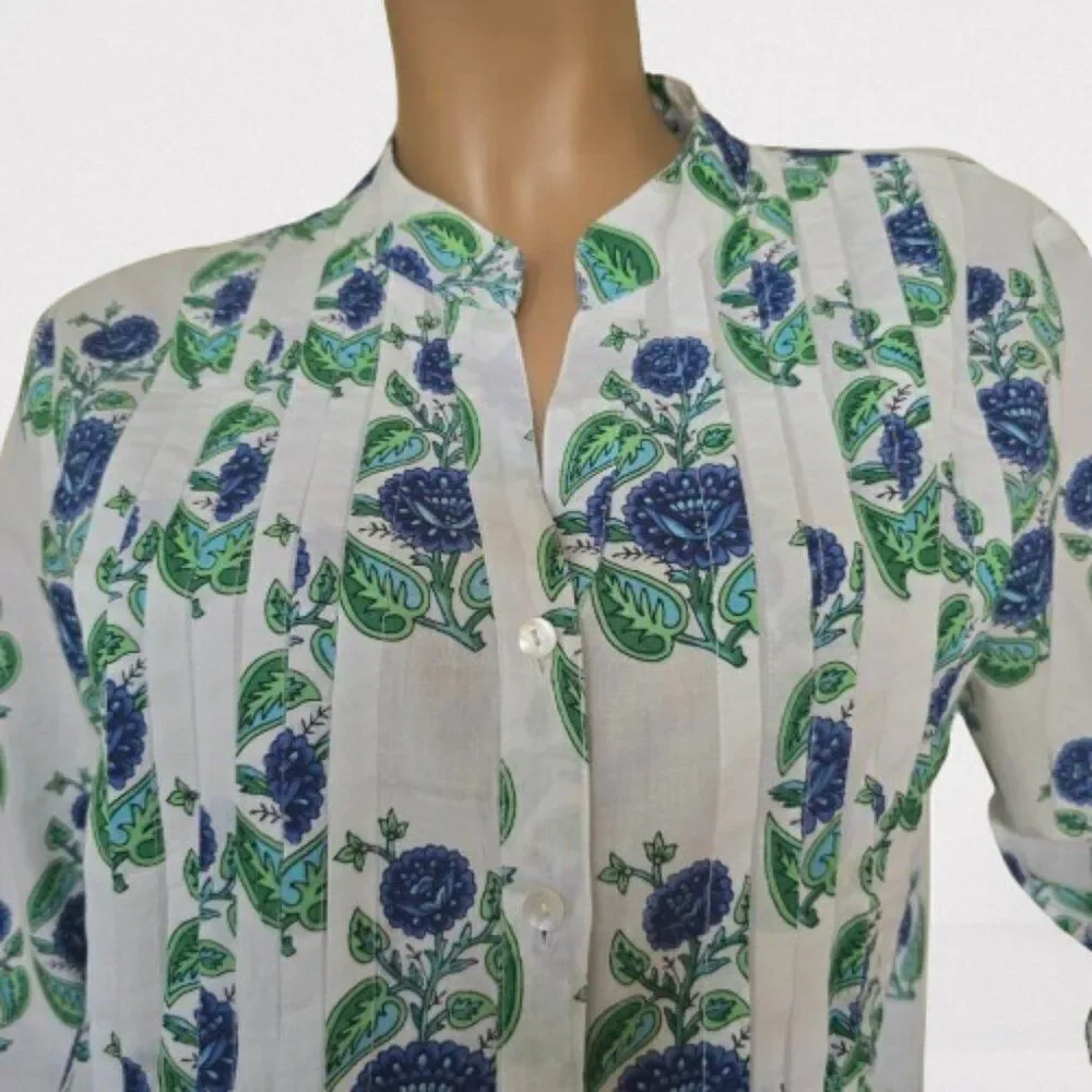 Mary Marshmallow Floral Print Tunic Dress Women Sz S Blue Green White All Cotton